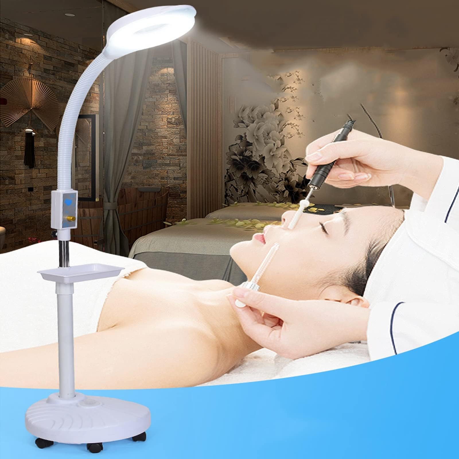 Tnvxvkgrw Light 8X Led Magnifying Floor Lamp With Wheels, Dimmable Floor Standing Lamp For Beauty Salon, Nail Tech, Tattoo, Esthetician Precision Work
