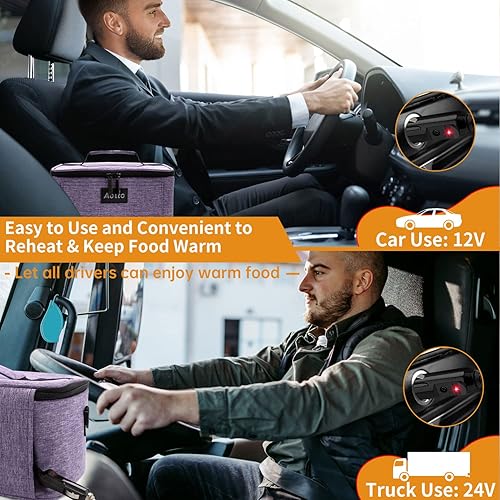 Miniatura 2 de Aotto Calentador de alimentos portátil para el automóvil, 12 V, 24 V, 2 en 1, mini lonchera eléctrica personal para cocinar y recalentar comidas en