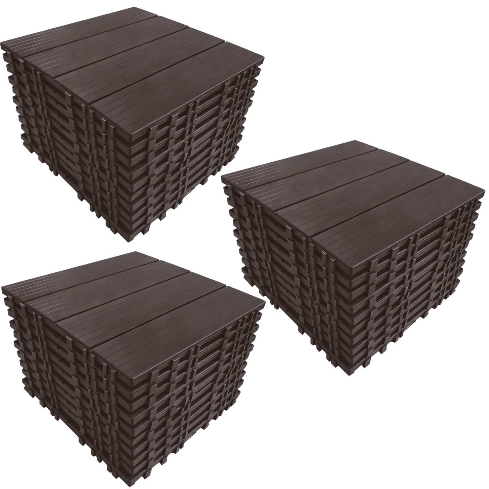 30 Pcs Plastic Interlocking Deck Tiles,30 x 30 cm Patio Tiles Outdoor Waterproof Tiles All Weather Use Patio Flooring Deck Flooring for Balcony,Terrace,Backyard (Brown, Pcs of 30)