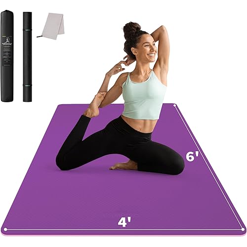CAMBIVO Large Yoga Mat (6'x 4'), Extra Wide Workout Mat for Men and Women, Yoga Mat Thick 1/3 &1/4 Exercise Mats for Home Workout, Yoga, Pilates (Black,1/4 inch)