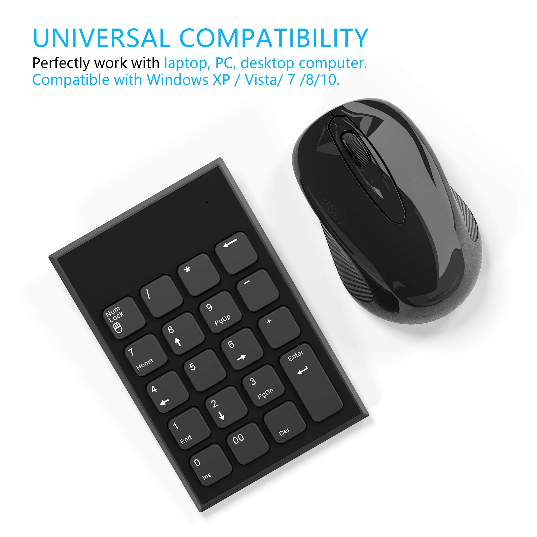 Pave Numerique sans Fil et Souris Combo, Yeemie Pro 2.4G Portable Clavier Numérique USB Ultra Fin et Souris pour Ordinateur Portable, Ordinateur de Bureau, Ordinateur PC - Un Seul Récepteur USB