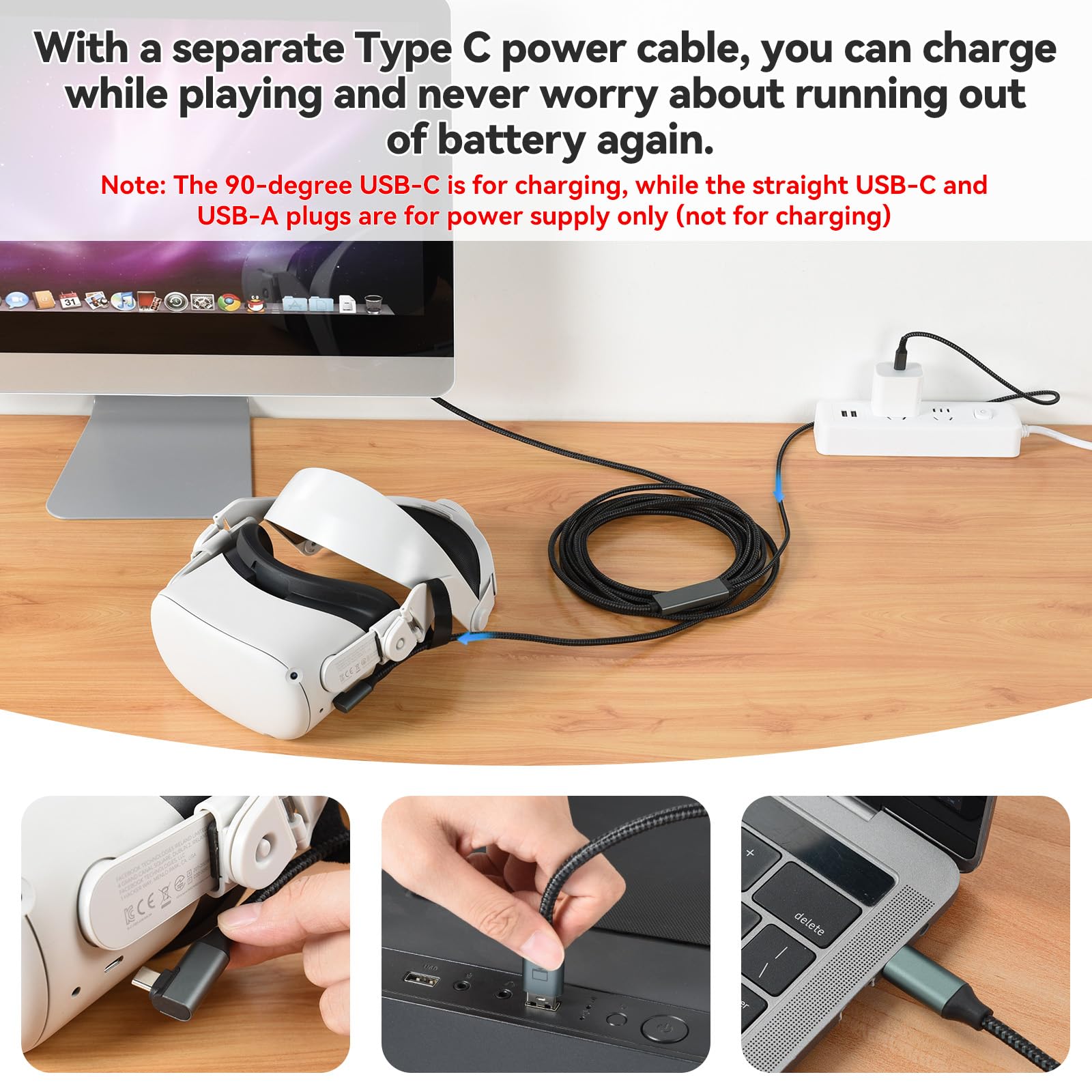 ELUTENG Cavo Link a 90 gradi da 5M per Meta Oculus Quest 3/2 Pro/Pico 4 Cavo da USB 3.0 a Type-C Cable per Cuffie VR e PC da Gioco Cavo di Collegamento con Trasferimento Dati 5Gbps Accessori PC Steam