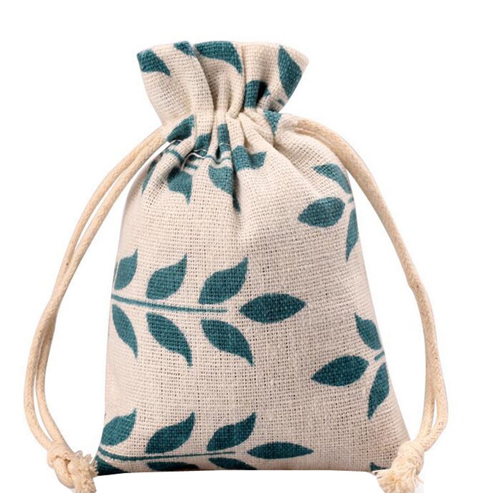 Meta-U Burlap Bags With Drawstring- Storage Bag- Sachets Bag- Gift Pouch For Party | Wedding-12pcs (17×23cm(6.8×9.2 inch), leaf)