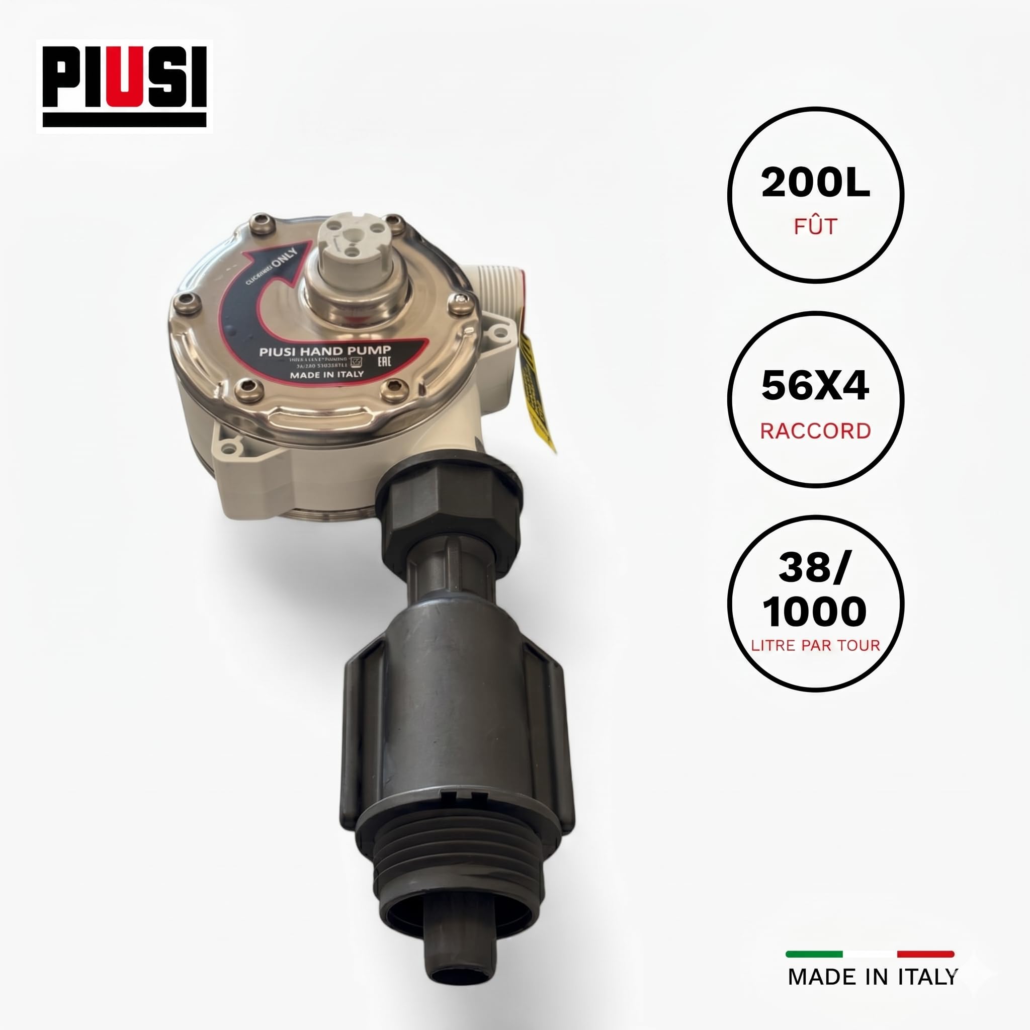 PIUSI Pompe Manuelle pour Le Transfert d'AdBlue/Urea/DEF, d'eau et d'antigel avec raccord de fût 56x4, Capacité 38 litres pour 100 Tours | Pompe Manuelle F00332A2A