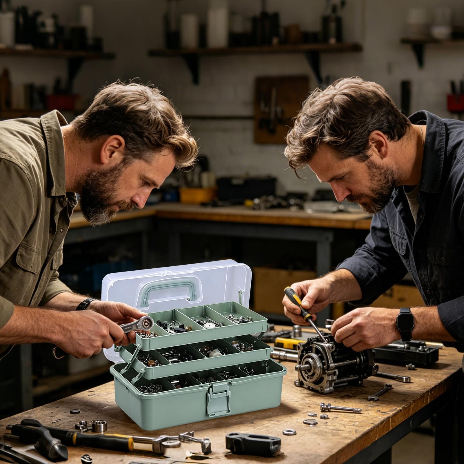 Organizzatore da Scatole d'Arte Scatola Multiuso Divisoria a 3 con Maniglia | Contenitori per Craft per Cucina Camera da Armadio Dispensa Garage Posto di Lavoro Dormitorio Scuola