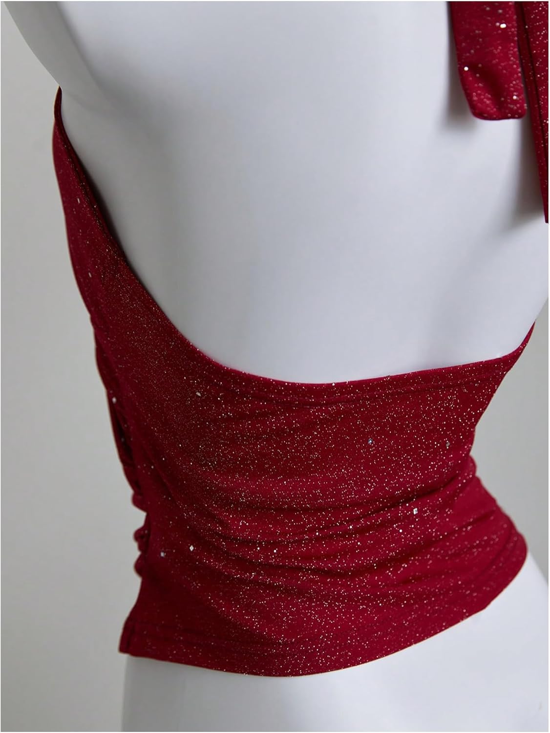 MakeMeChic Women's Sparkly Halter Tops Y2k Backless Deep V Neck Rave Crop Tops - Image 3