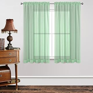 Joydeco Green Sheer Curtains 63 Inch Length 2 Panels Set, Rod Pocket Long Sheer Curtains for Window Bedroom Living Room, Lightweight Semi Drape Panels for Yard Patio (54x63 inch, Mint Green) - Buy now
