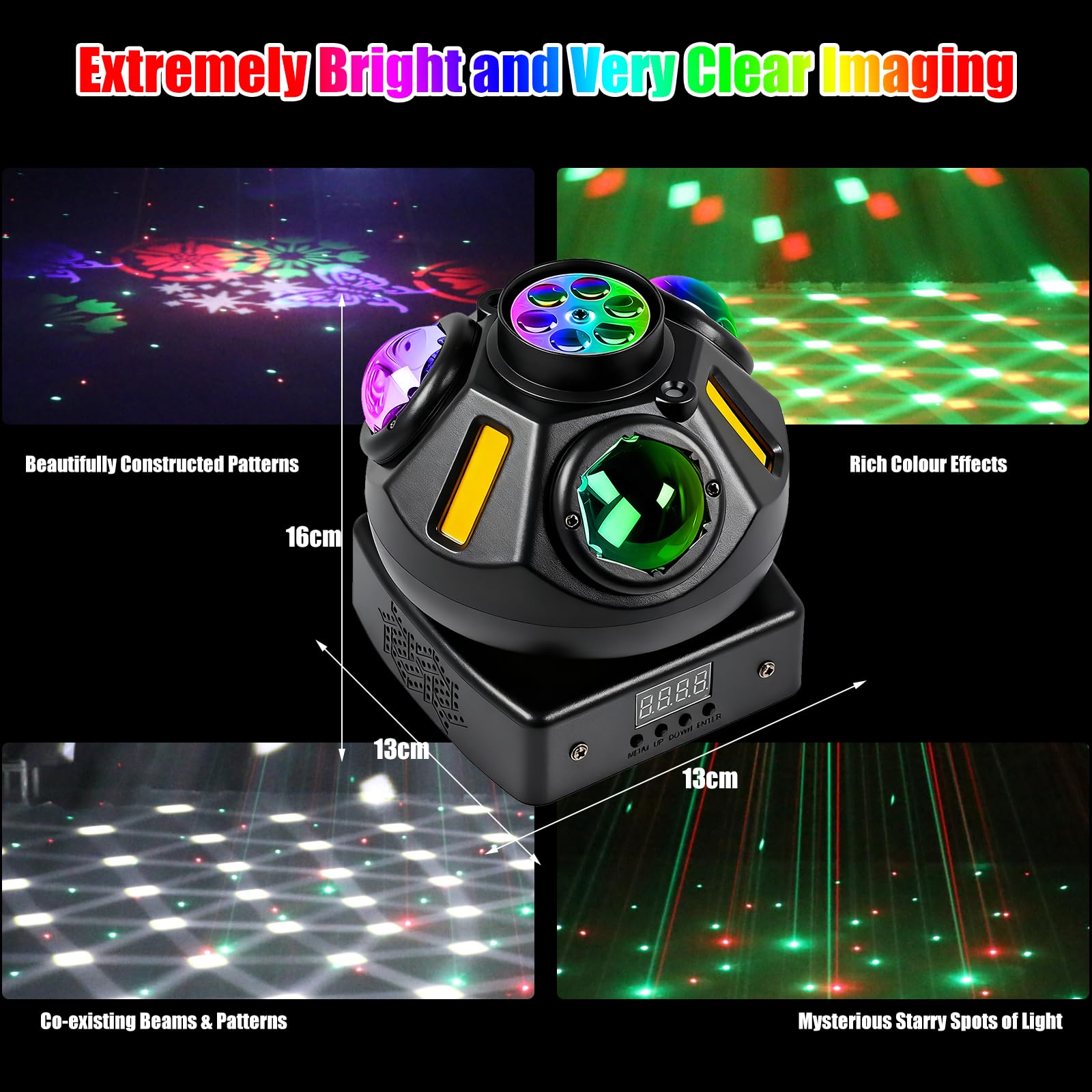 Moving Head Bühnenlicht 60W, Moving Head LED RGBW 4-in-1 DMX512 19CH Partylicht Soundaktivierter Lichteffekt Disco Licht mit Fernsteuerung für DJ Bar Geburtstag Club Hochzeit Party Scheinwerfer
