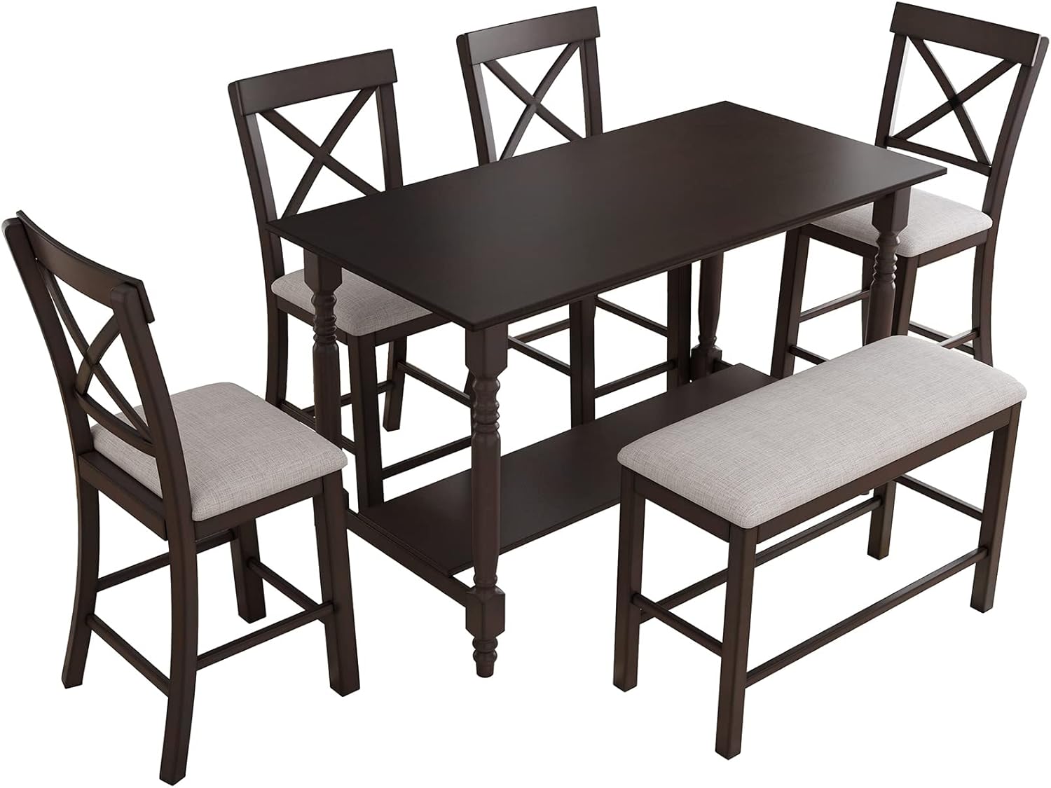 6Piece Dining Room Set, Dining Table Set for 6, Wood