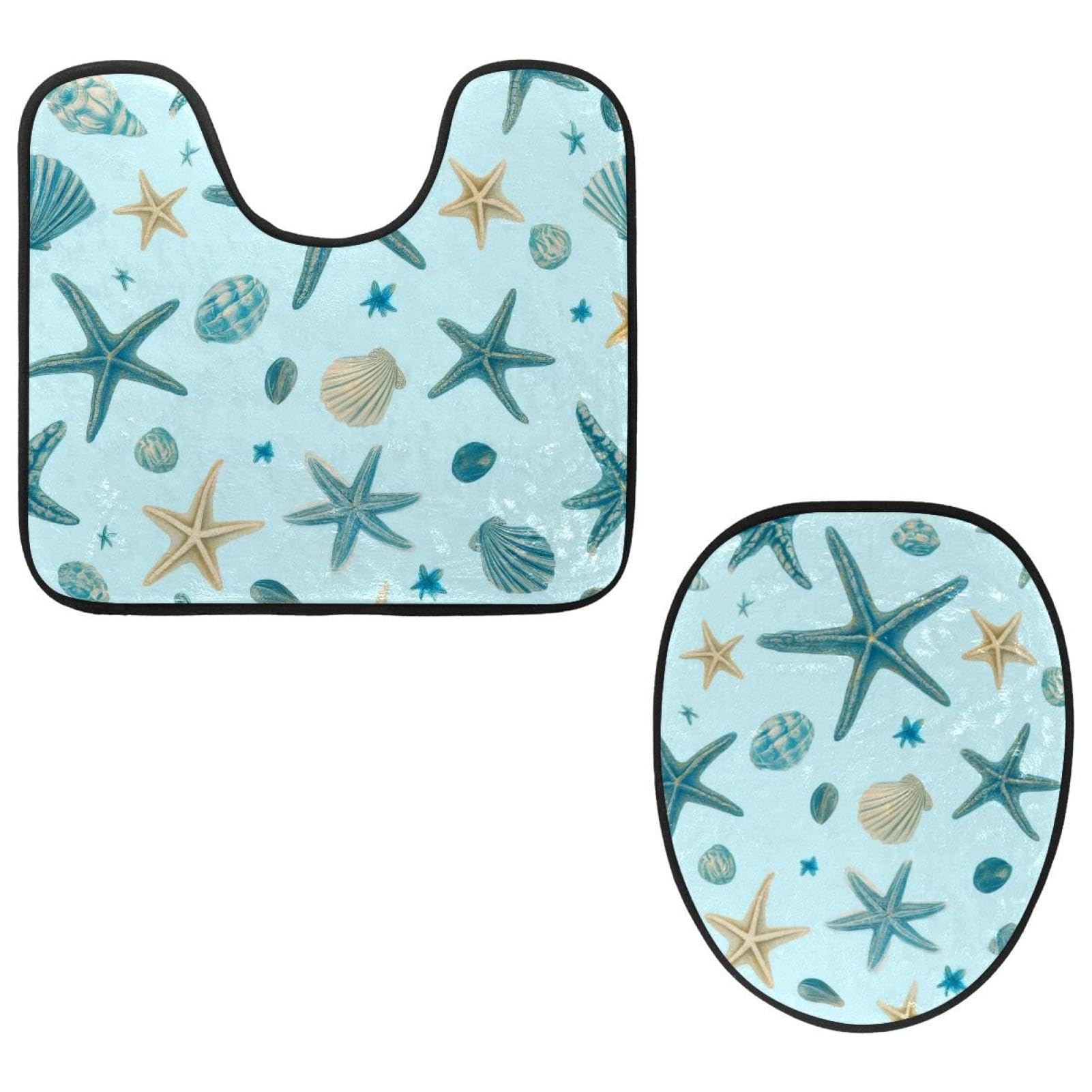 2 Pieces Flannel Toilet Contour Mat and Toilet Lid Cover, Soft Toilet Lid Cover Set Machine Washable Non Slip Contour Mat for Bathroom Decor Accessories