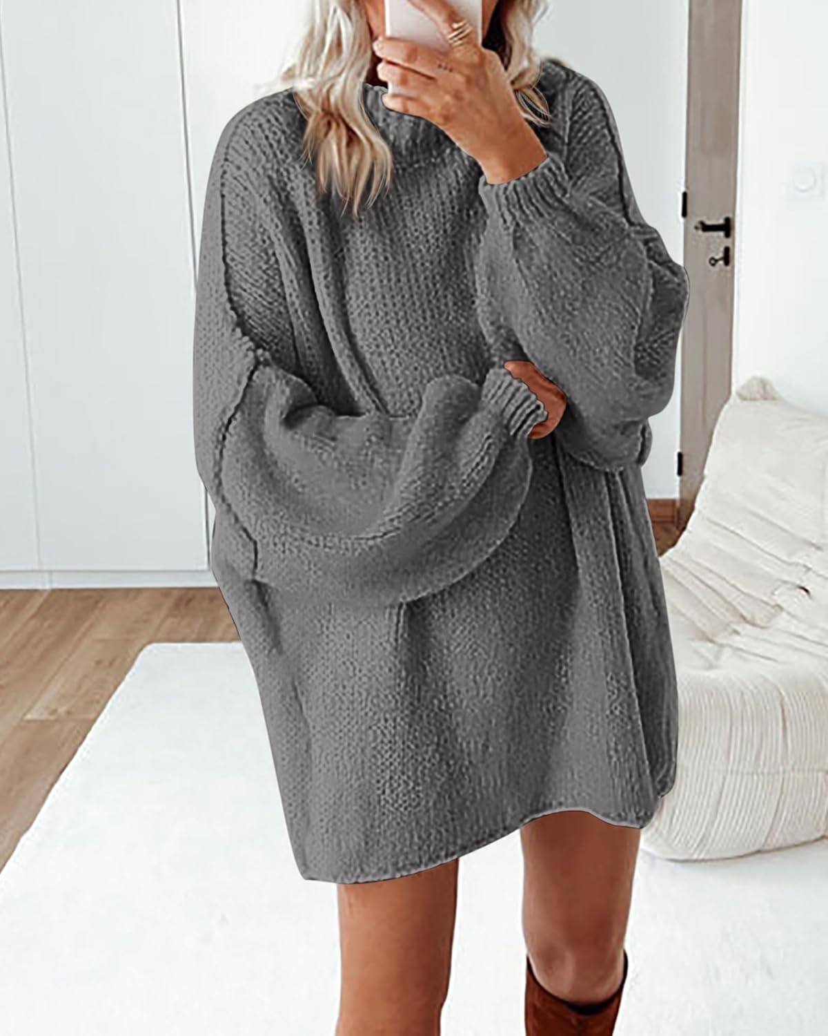 BTFBM Sweaters for Women Fall 2026 Long Sleeve Mock Neck Cable Knit Oversized Sweater Pullover Tops Thick Winter Clothes - Image 5