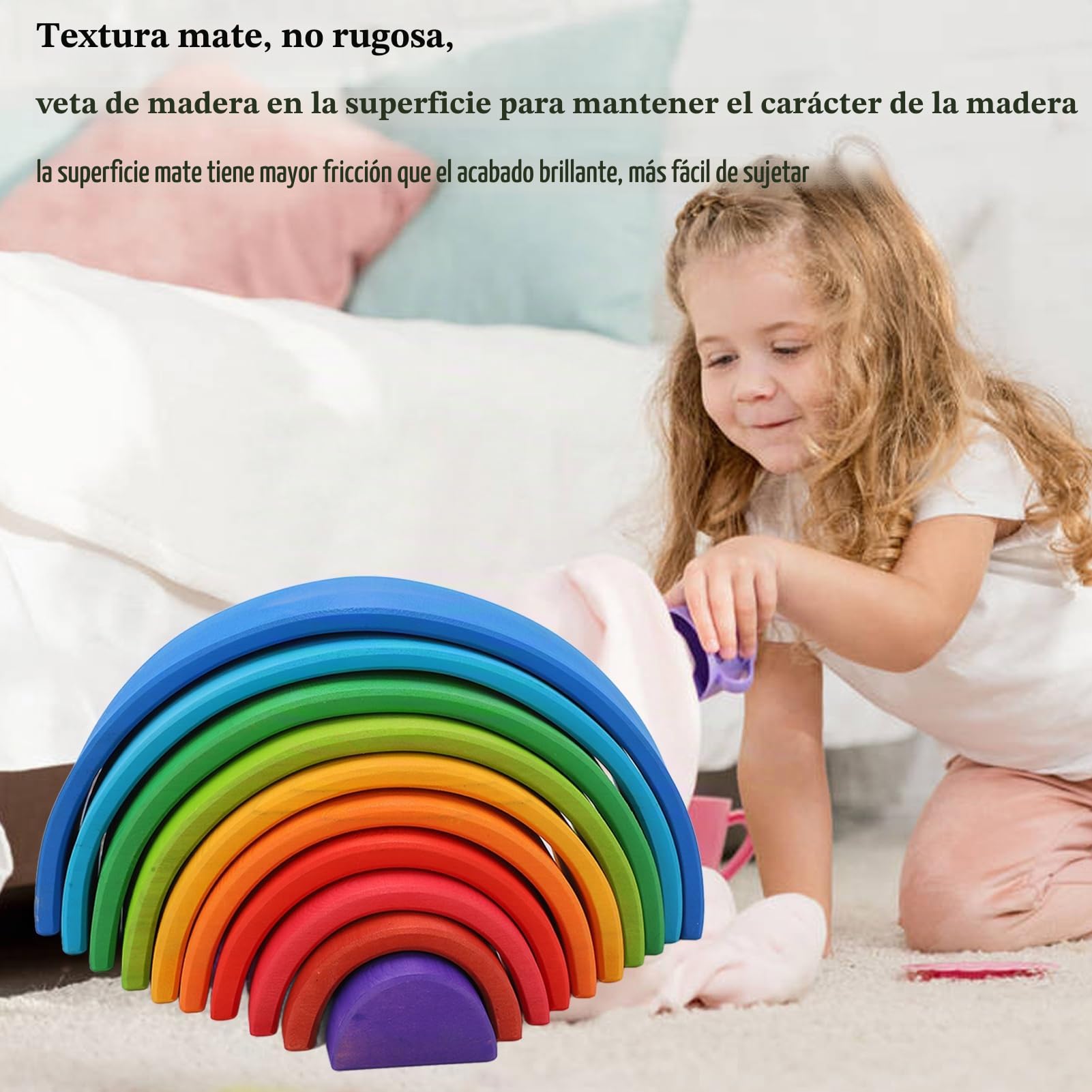 Bewinner Bloques Apilables de Madera Coloridos, Juguete de Anidación para Niños, Tiempo de Juego Educativo