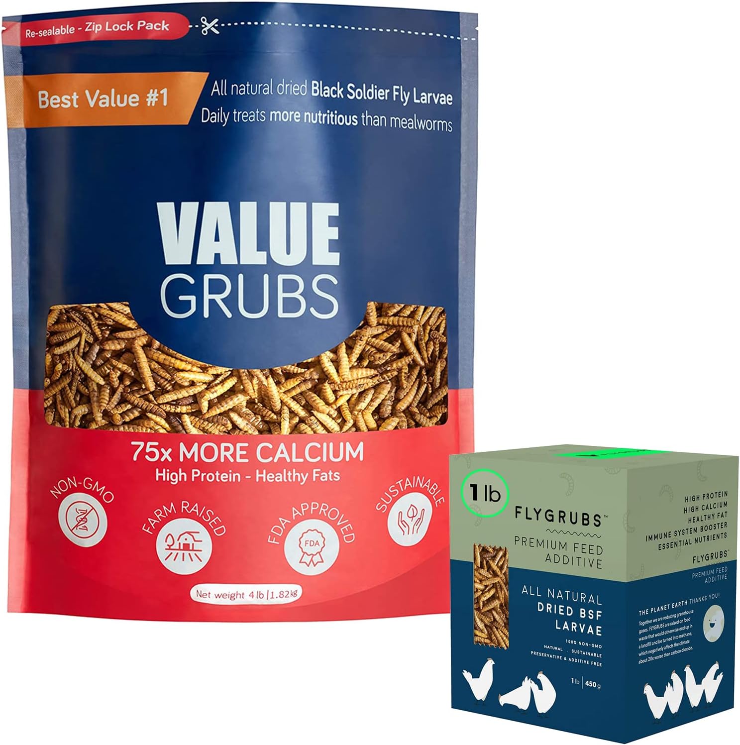 FLYGRUBS Superior to Dried Mealworms for Chickens (5 lbs & 1lb) - Non-GMO - 85X More Calcium Than Meal Worms and Value Grubs 4 lbs - Better Than Dried Mealworms for Chickens - Non-GMO : Patio, Lawn & Garden