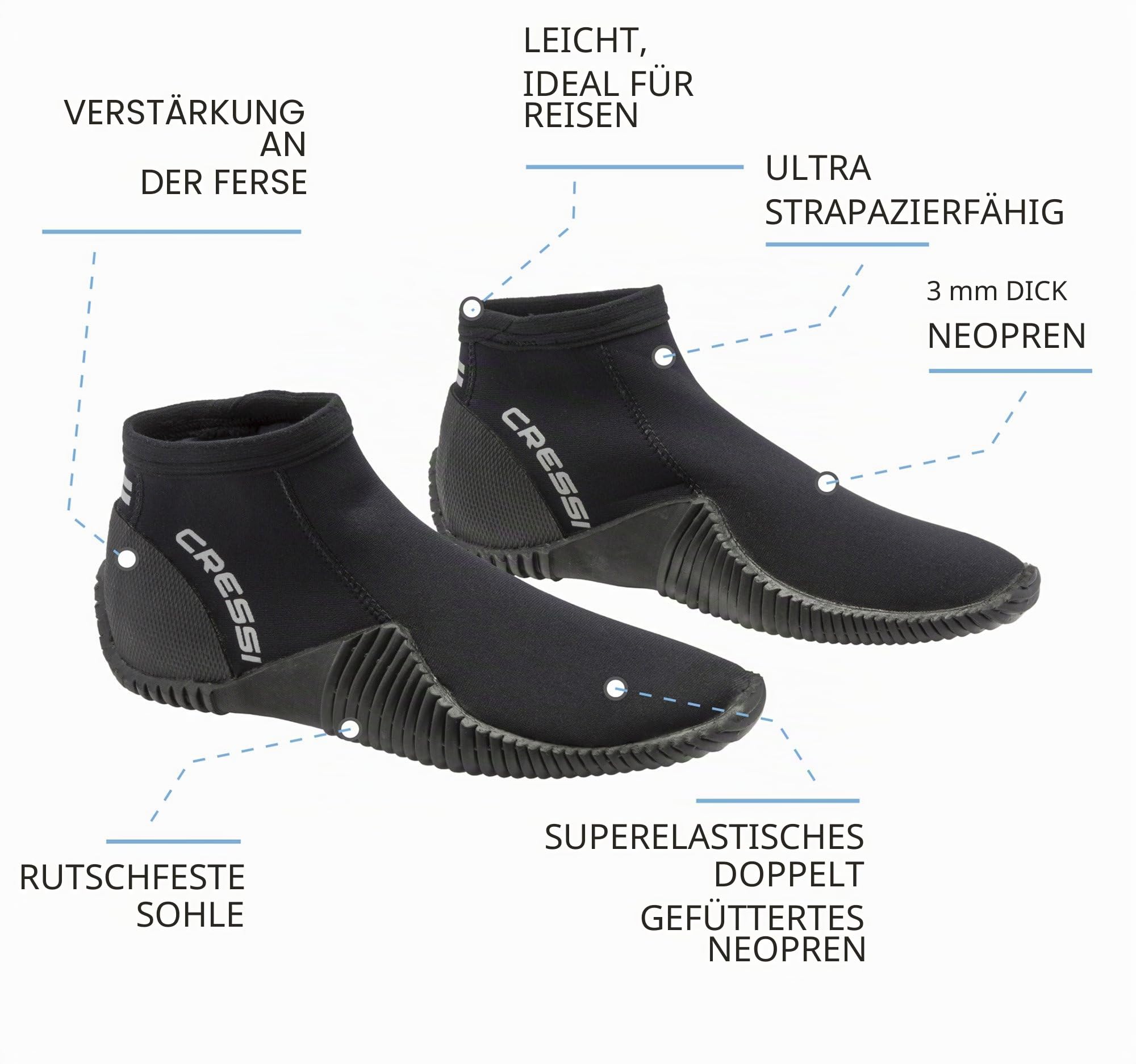 CRESSI seit 1946 - Low Boot - Unisex Schuhe aus Schwarz 3 mm Neopren mit Rutschfester Sohle, Superelastisch und Bequem