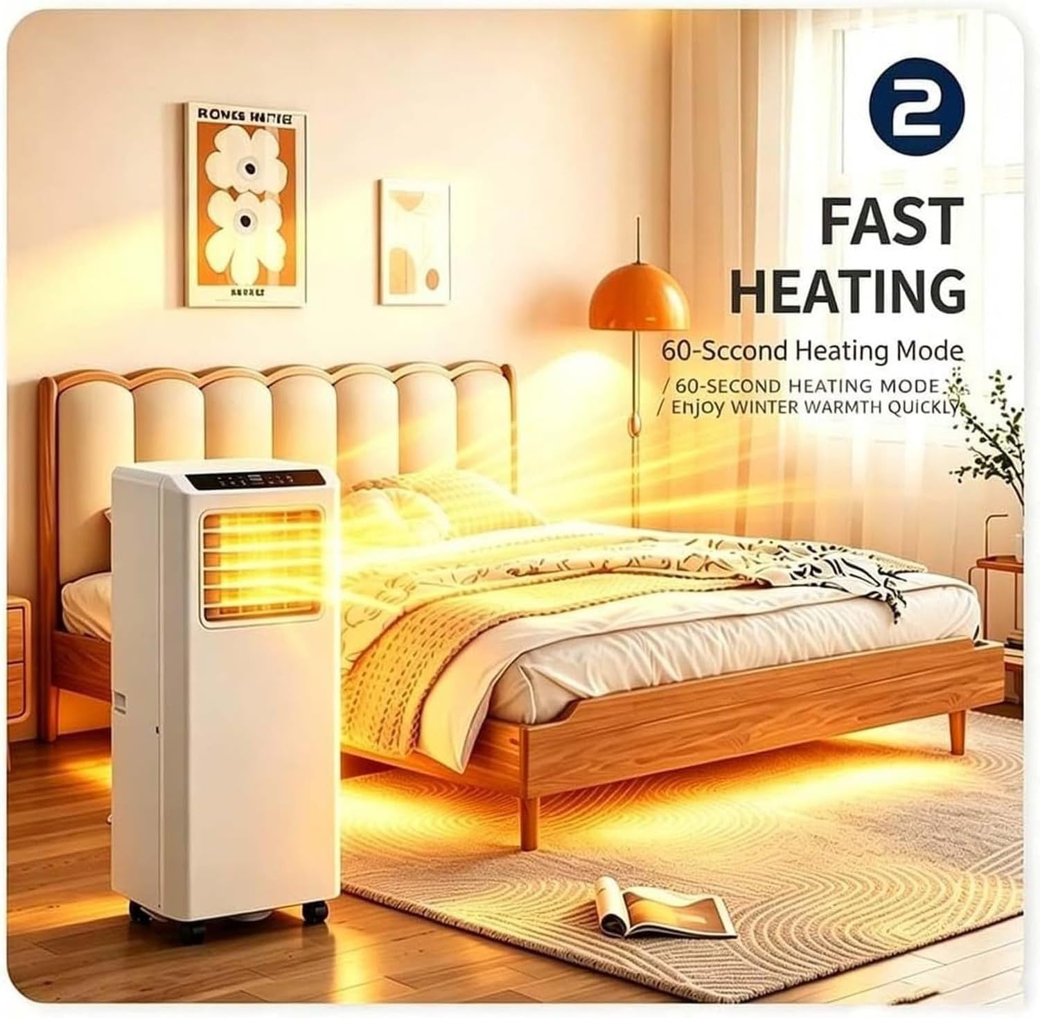 Condizionatore Portatile 4-in-1 Inverter Raffredda Riscalda Deumidifica, Ventola Pannello Smart Filtro Antipolvere Ruote 360° per Ufficio Camera Q7, Q7