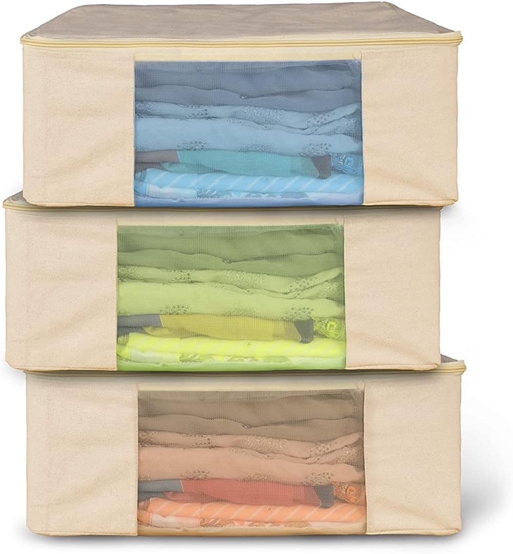 SOLSTICE Cotton Canvas Clothes Storage Bags/Saree Covers with Zip for Storage Specially Design for Woman Dresses, Sarees, Lehengas for Wardrobe Organizer (17 x 14 x 7 Inch) (3)