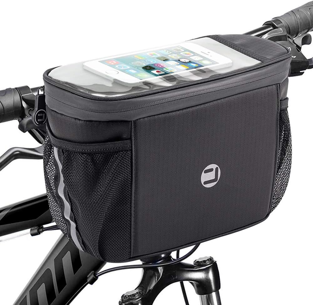 Bike Handlebar Insulated Bag, Bike Front Phone Bag Cooler Storage Pouch With TPU Touch Screen Insulation Bicycle Frame Bag Strap On Cycling Accessories for Outdoor Hiking Travel Assistants