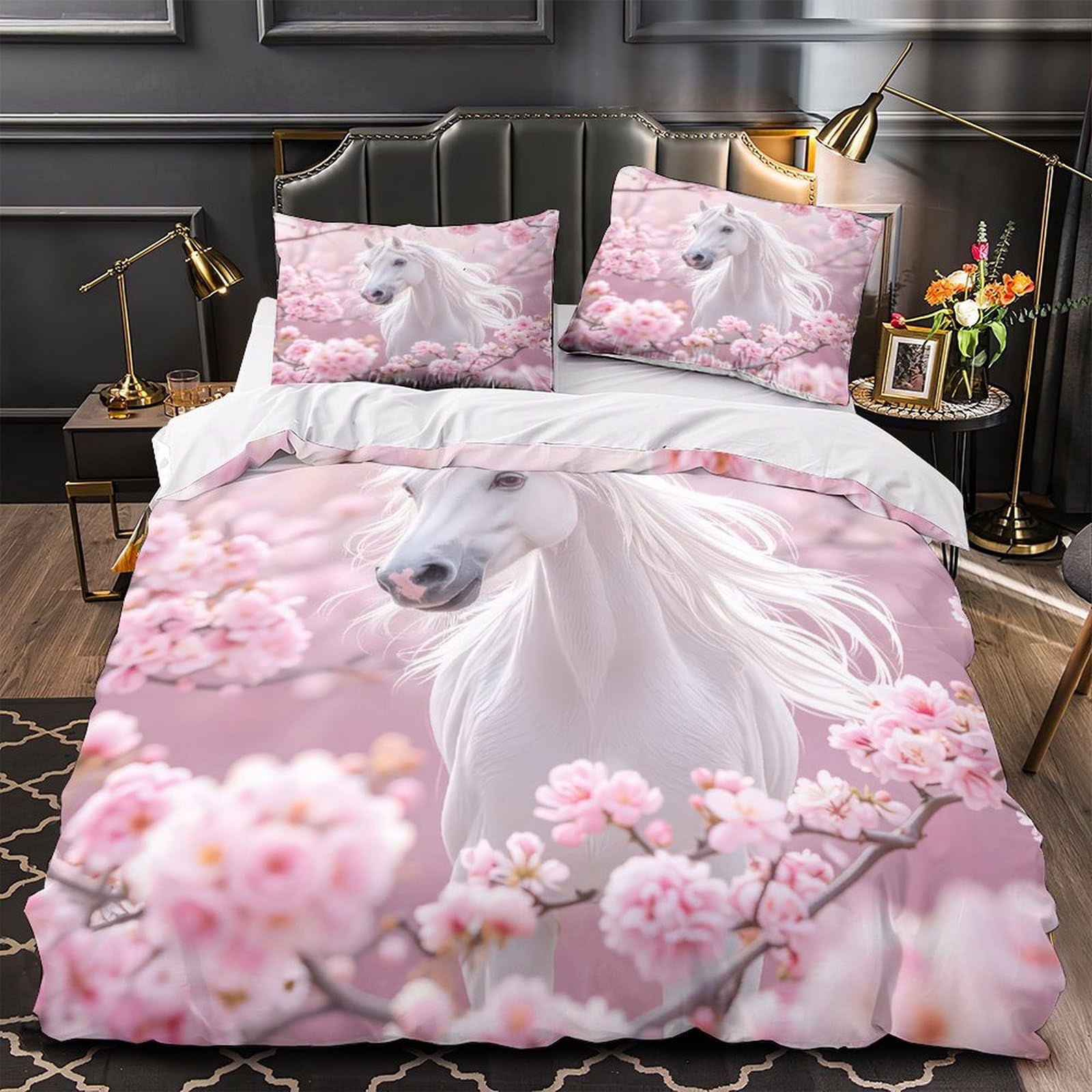 Parure de lit enfant motif cheval blanc pour chambre unique