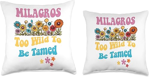 Miniatura 3 de Cute Retro Girls Wildflower Milagros Name Throw Pillow, 16x16, Multicolor