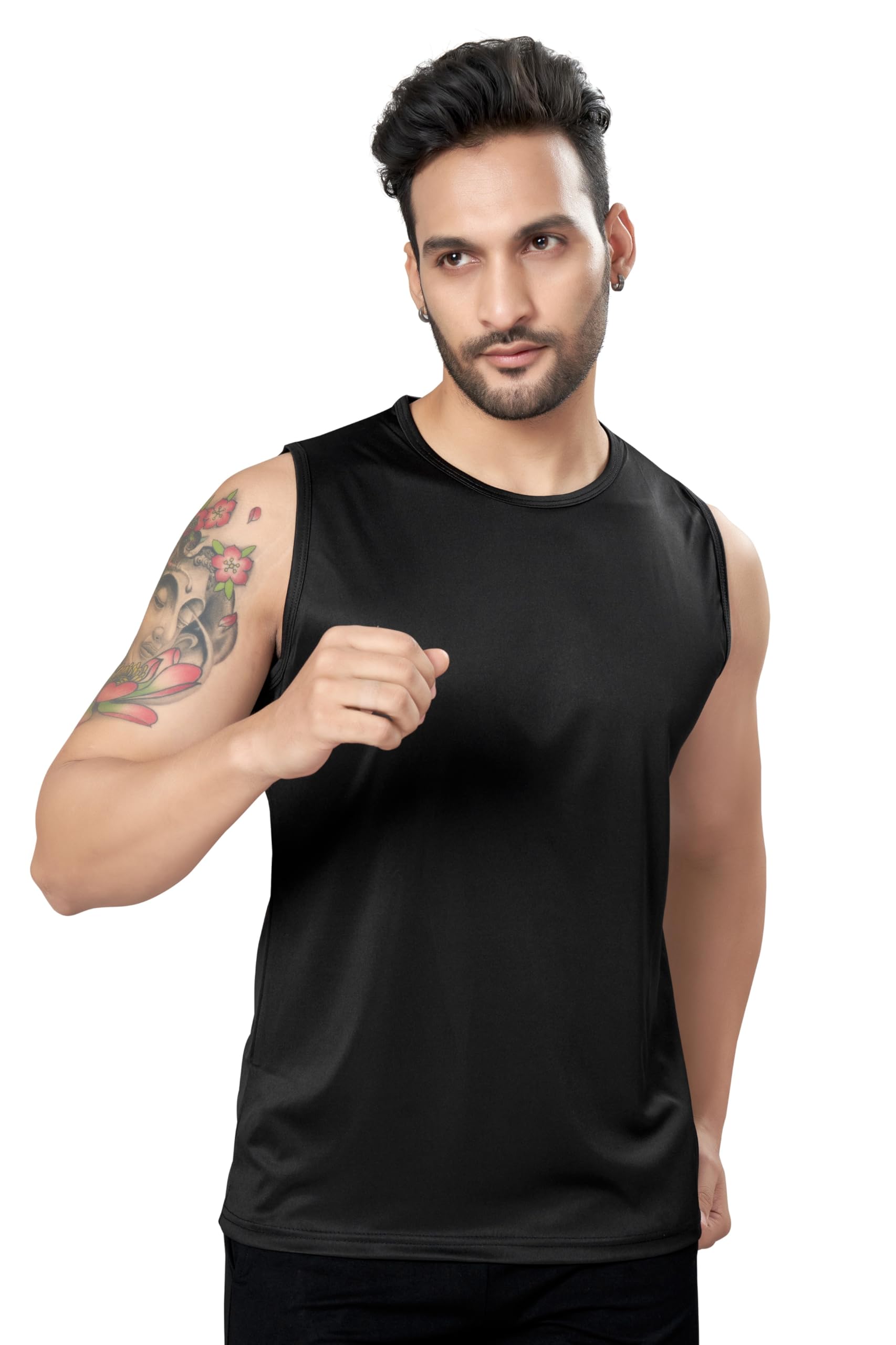 dorzo Sports Polyester Vest Solid Round Neck Gym Sando Tank Top for Men (Size-4XL | Black-picture-14