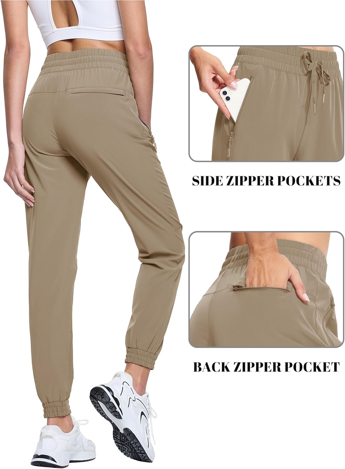 TACVASEN Women's Joggers Lightweight Quick Dry Hiking Pants with Pockets Athletic Travel Workout Summer Water Resistant - Image 3