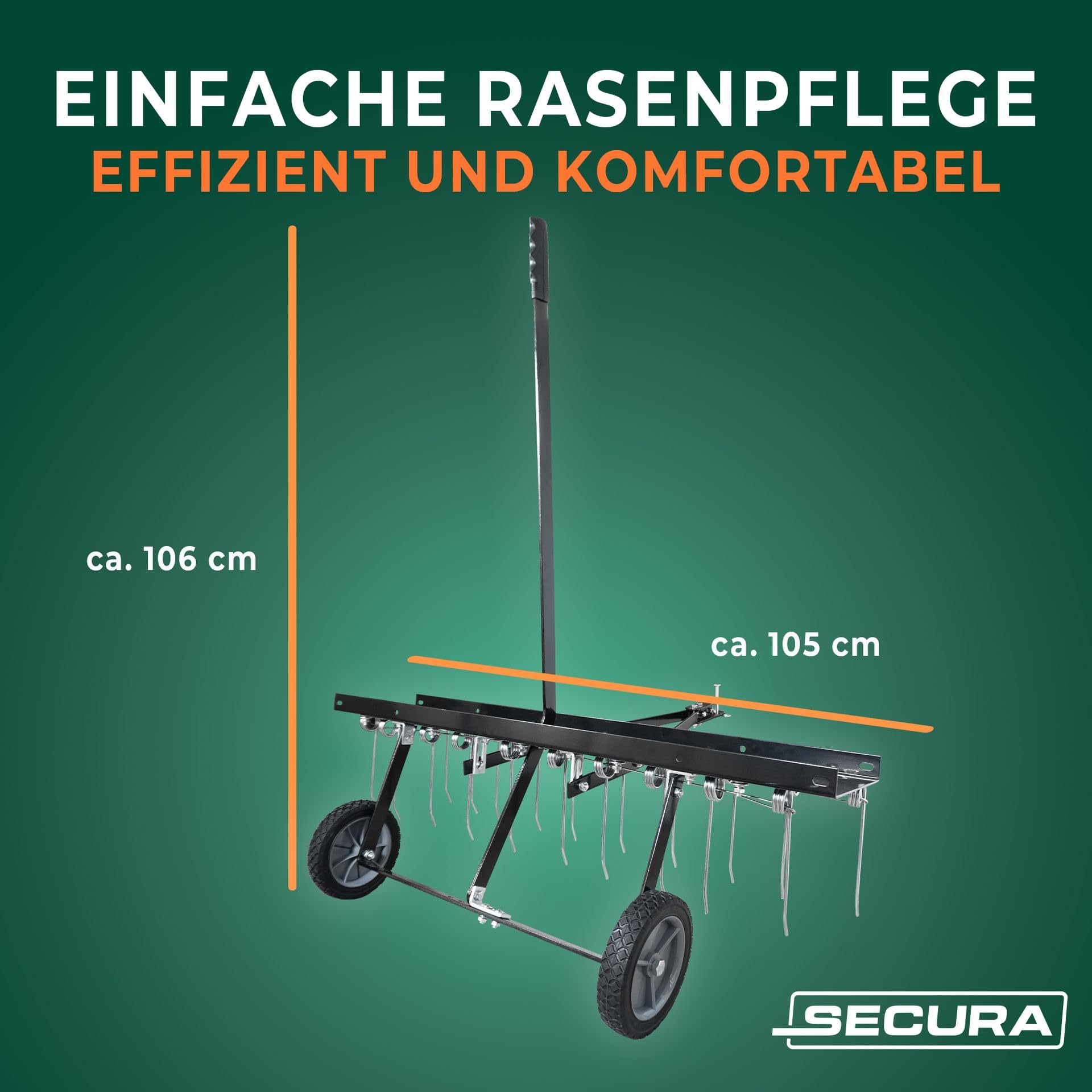 SECURA Vertikutieranhänger Vertikutierer TA100 für Rasentraktoren mit Anhängerkupplung | Anhängevertikutierer