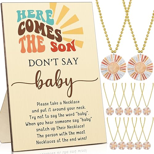 Miniatura 12 de Roowest 51 No Digas Juego de Baby Shower Rosa Decoraciones de Baby Shower Rosa Incluido Signo de Juego de Rosa en Madera para Mesa 50 Collares