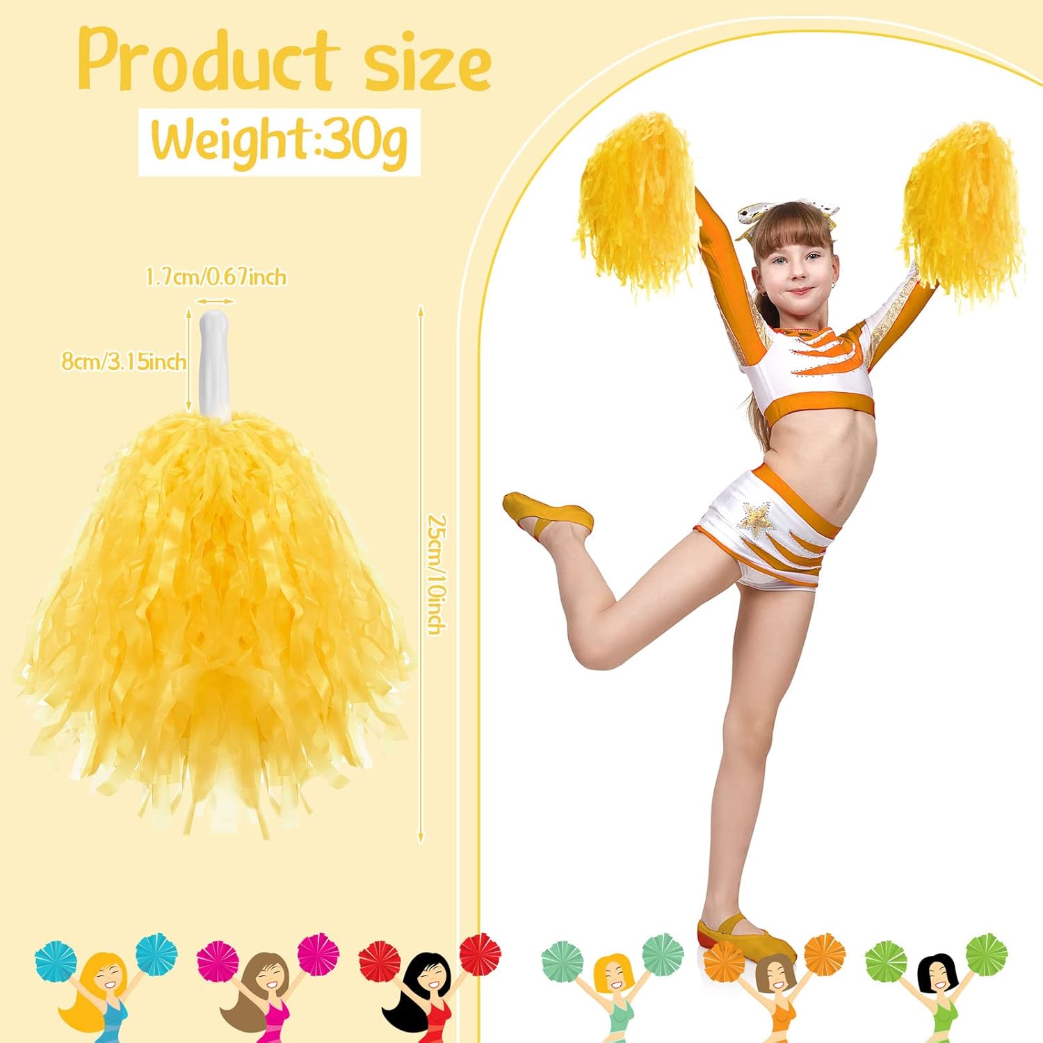 Meooeck 80 Pcs Cheerleading Pom Poms Sports Dance Cheer Pompoms with Handles Plastic Cheerleader Stuff for Sport Gymnastics Adults Cheering Team Party Decorations