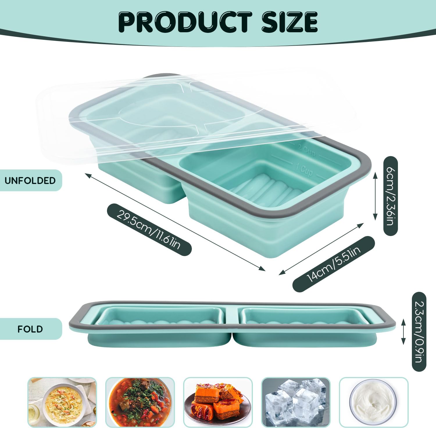 Silicone Soup Freezer Moulds with Lid, BPA-Free Soup Freezer Containers, 2 Ge, 29.5 x 14 x 6 cm - Image 2