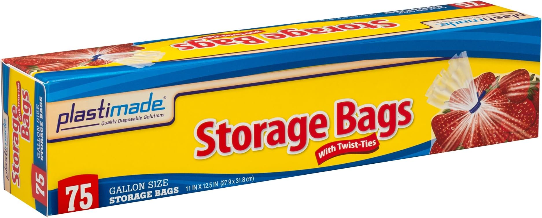 1 Gallon Storage Bags With Twist Ties, Clear Plastic, 75 Count