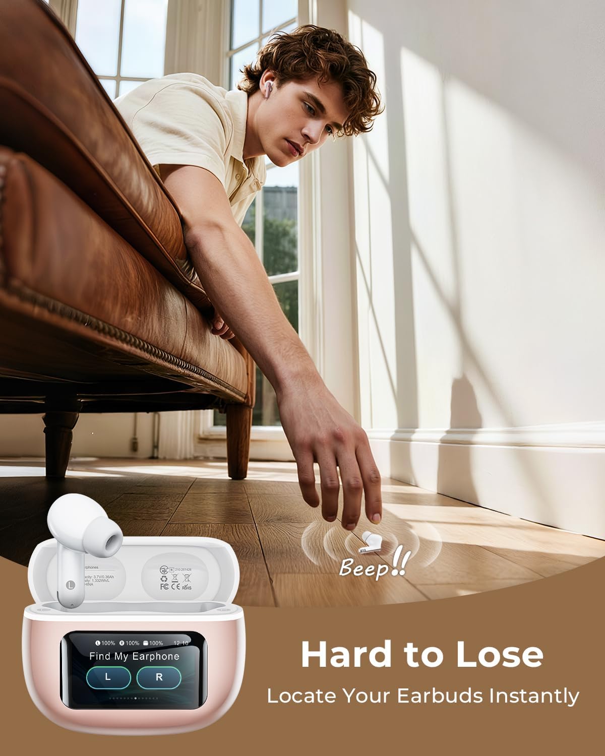 Wireless Earbuds, Ear Buds Active Noise Cancelling with Charging Case, 6.0 Bluetooth Earbuds with AI Clear Calls, 40H Playtime for Sports & Working, Stereo Sound Headphones for iPhone/Android-RosePink