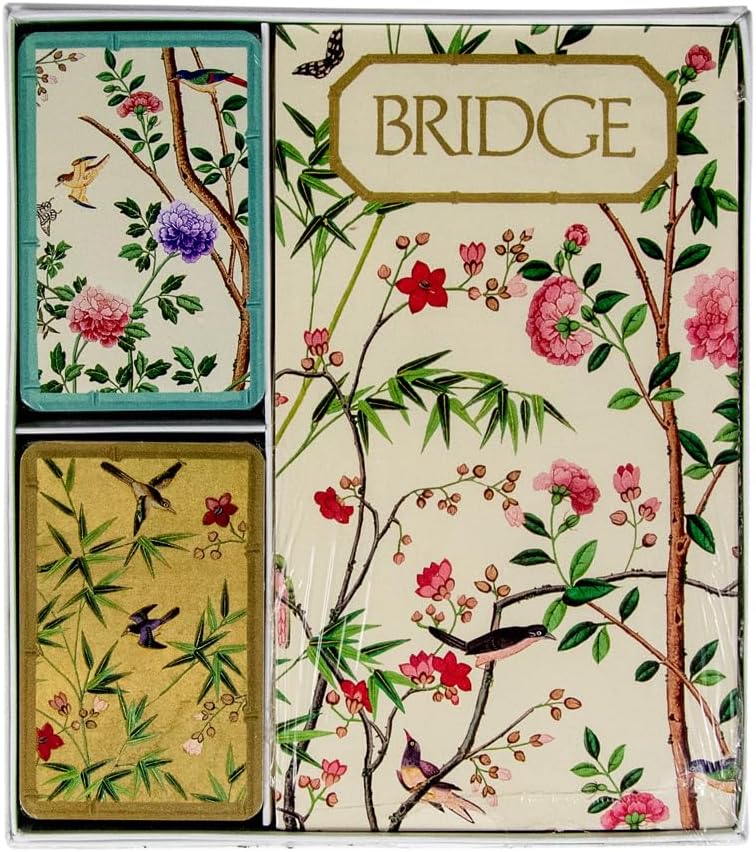 Caspari Jumbo Text Chinese Wallpaper Bridge Playing Card Gift Set – 2 Decks of Bridge Cards & Score Pad, Large Print, Printed in Belgium