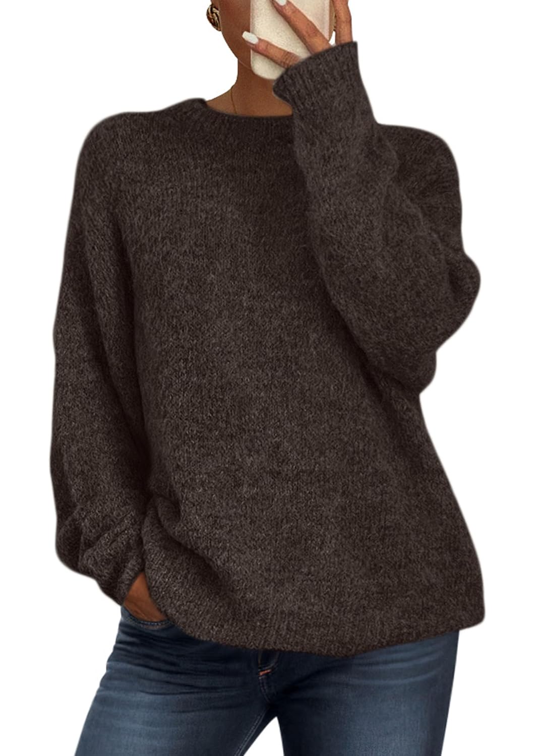 PRETTYGARDEN Womens Fall Long Sleeve Sweater Crew Neck Fuzzy Loose Fit Chunky Knit Oversized Pullover Sweaters Going Out