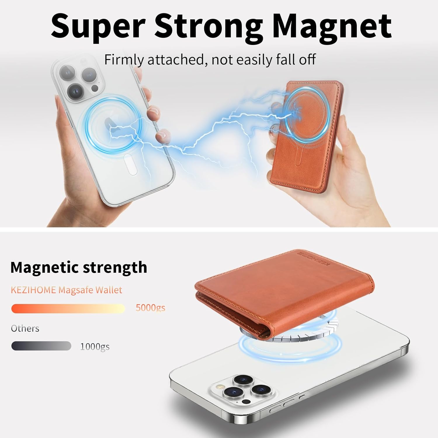 KEZiHOME for MagSafe Wallet with Stand, Genuine Leather 6 Card Holders[RFID Blocking] Minimalist Magnetic Wallet for iPhone 17/16/15/14/13/12 Series with MagSafe Phone Case (Khaki)