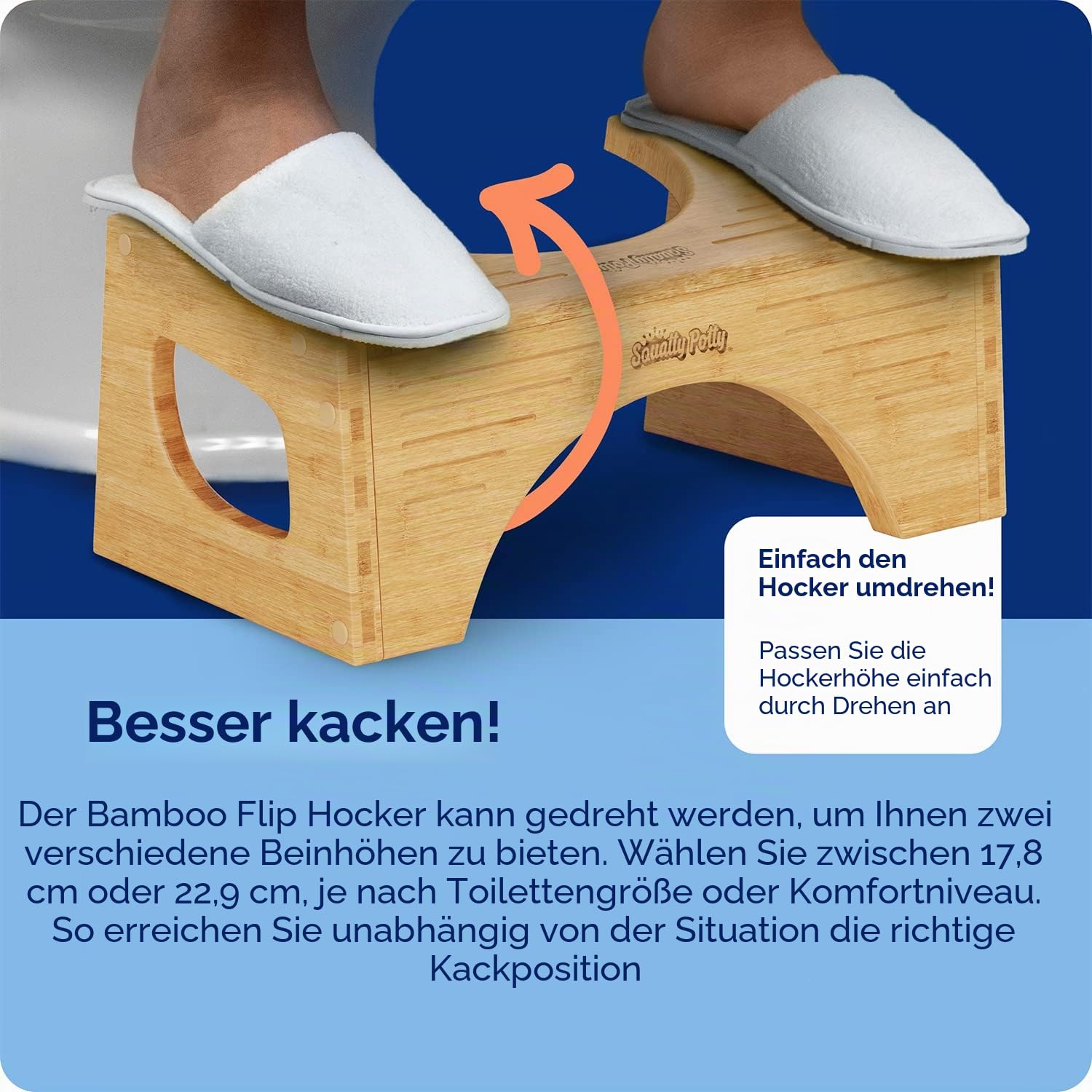 Squatty Potty The Original Bambus Flip Toilette Hocker, 7-Zoll & 9-Zoll Höhe, Braun