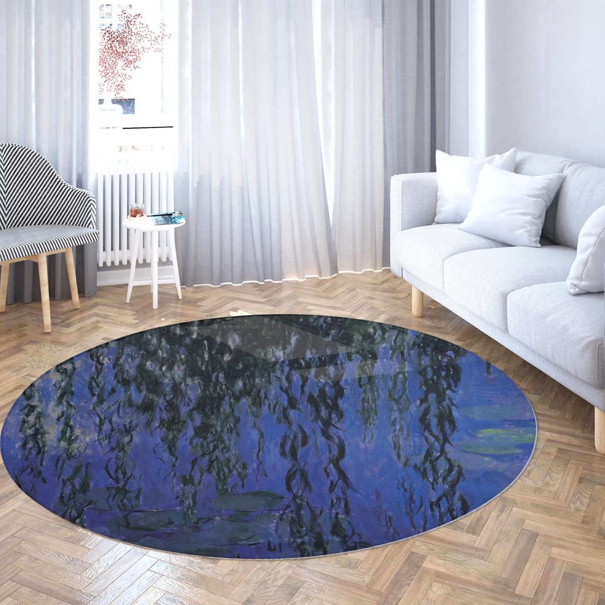 Waschbarer Rundteppich 90cm Seerosenteppiche für das Esszimmer