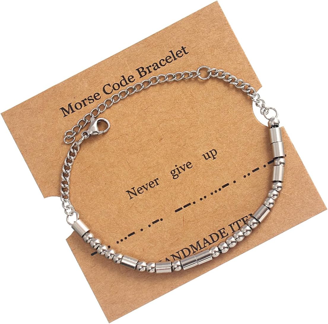 TESTRYE Morse Code Bracelets for Women Men,Silver Morse Code Bracelet with Adjustable Extender Chain,Inspirational Gifts Bracelets for Women Men Friends