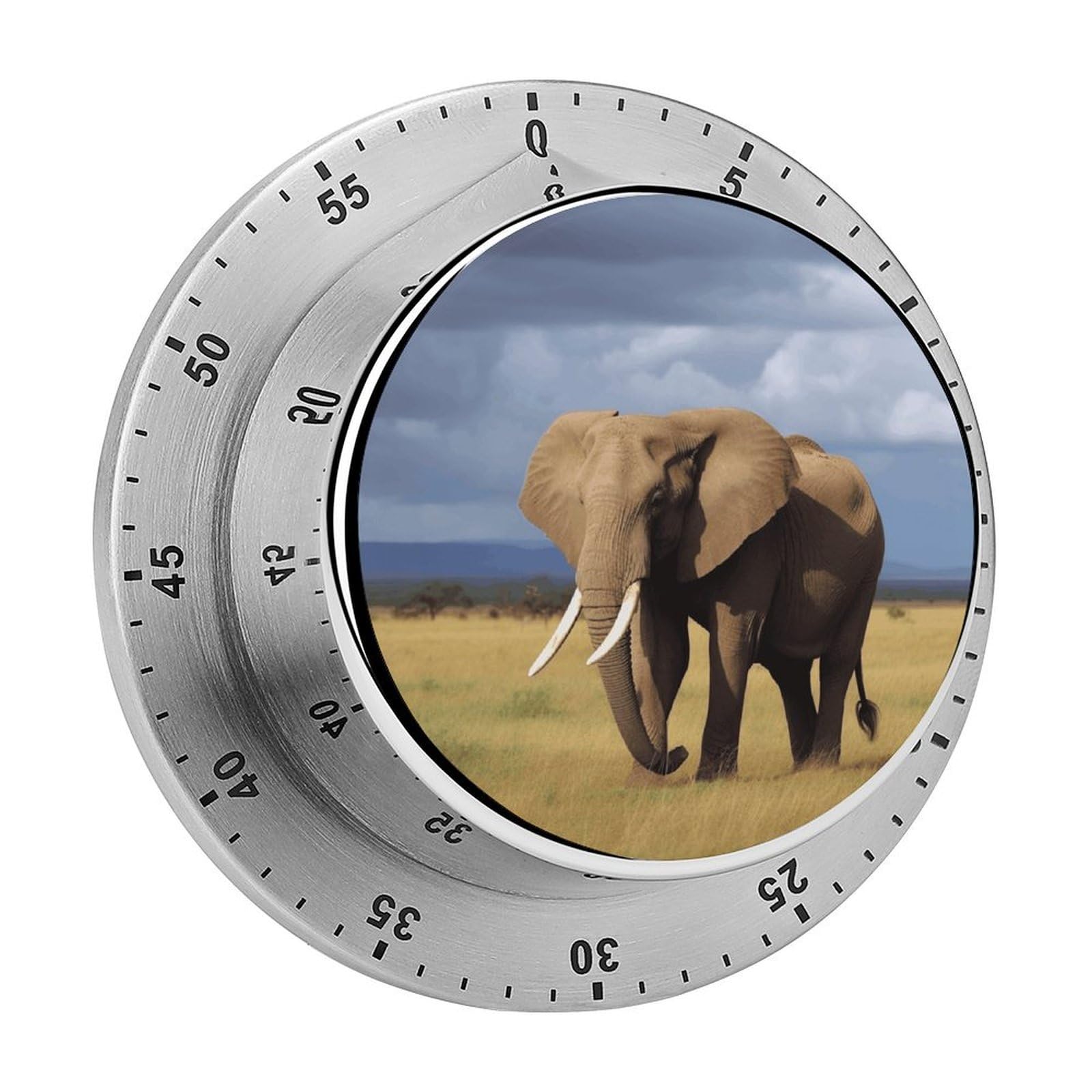 Africa Grassland Elephant Visual Timer with Loud Alarm 60-Minute Kitchen Timers Exquisite Stainless Steel Body - Mechanical Desk Timer Countdown Clock for Cooking Chef Clock