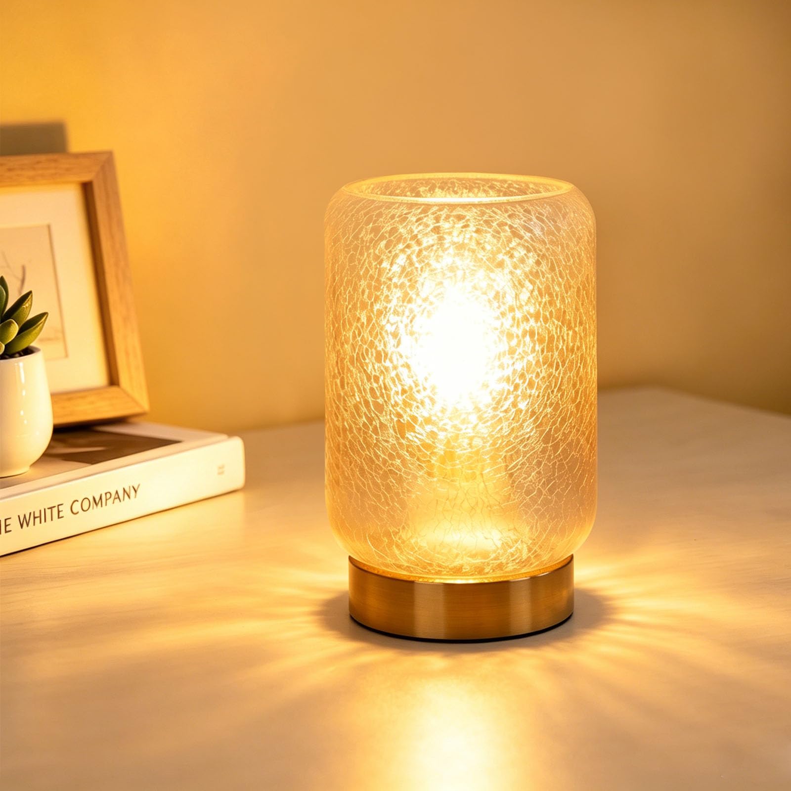 Aukimo Touch Table Lamp for Bedroom, Modern Glass Bedside Lamp for Nightstand, Small Night Light Lamps for Living Room Kids Room Office, 3-Way Dimmable, LED Bulb Included (Gold)