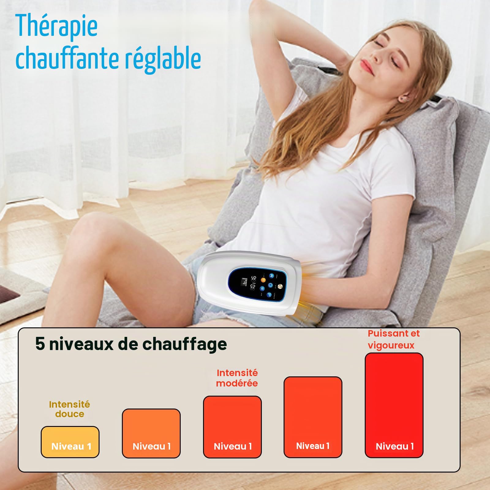 Masseur Électrique pour les Mains, Masseur Électrique avec Chaleur et Compression, Masseur de Main avec 3 Modes et 5 Niveaux Réglables, Cadeaux pour la Famille, Blanc