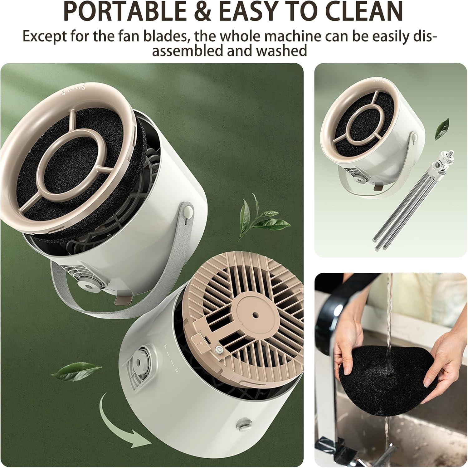 SAYTAY Portable Puff Chill Fan, Adjustable Angle 3-Speed Tripod Desktop Fans, Home Fans with 2 Replaceable Filters, Widely Applicable Mobile Large Suction and Fan (White)