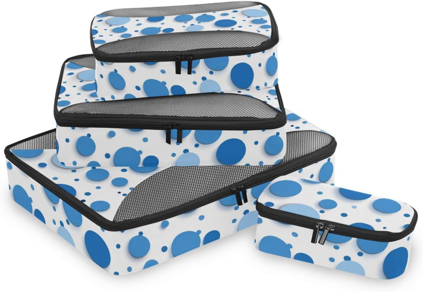 Irregular Blue Dots 4 Pcs set organizer bags for Mesh Travel Essentials portable compression packing cubes travel