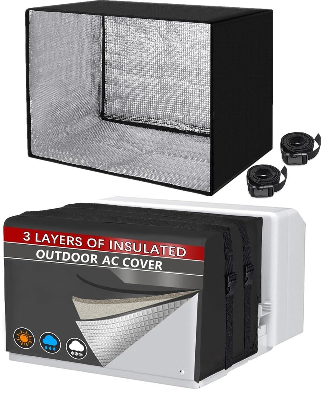Window Air Conditioner Cover Outdoor,Window AC Covers Outside Unit for Winter Insulation with 3 Layers, Waterproof Freeze Protection AC Unit Cover for Outdoor (Black, 25.5"Lx20.5"Hx18"D)