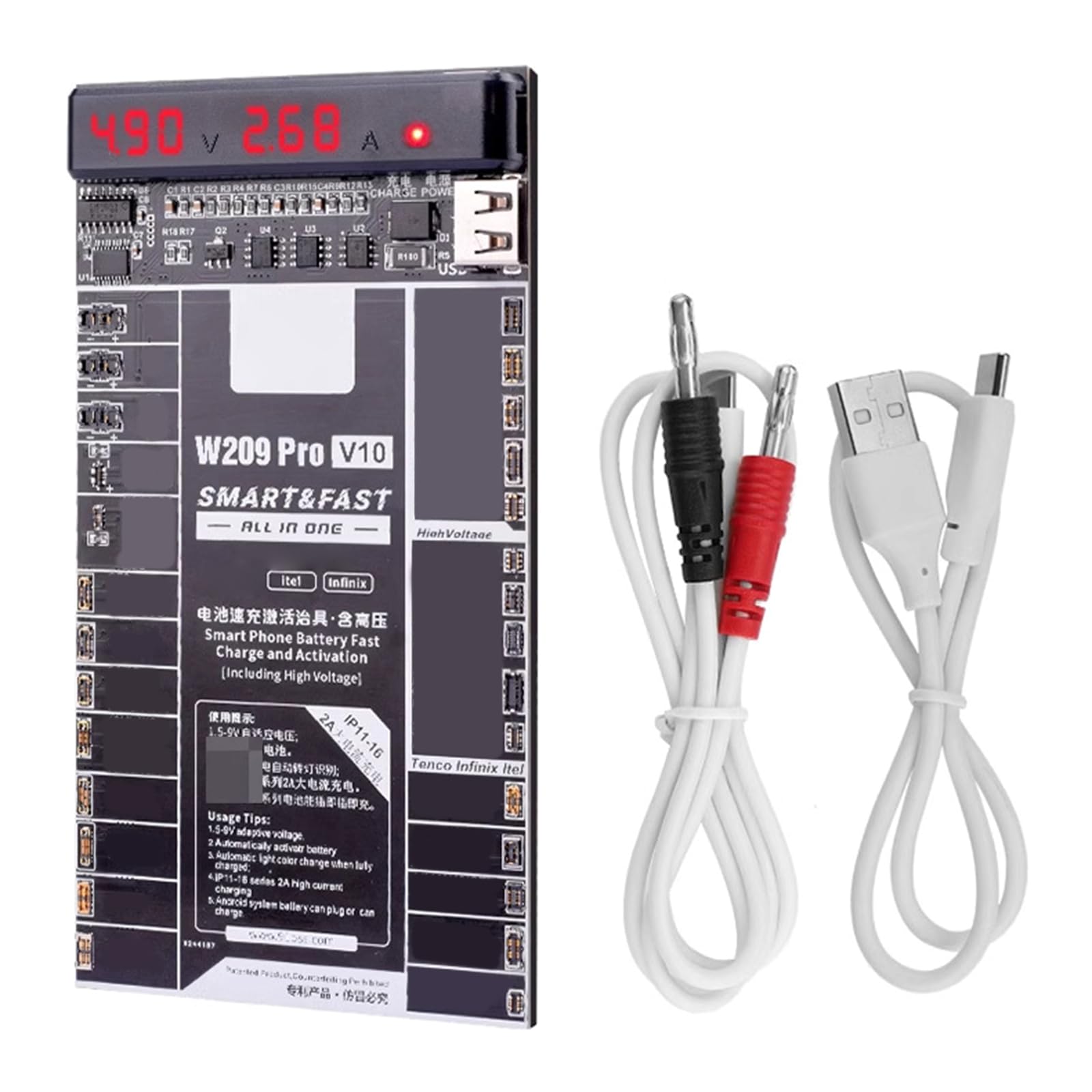 Scheda attivazione della batteria W209 V10 con monitoraggio in reale per circuito del tester per la ricarica rapida del telefono Appassionati fai da te