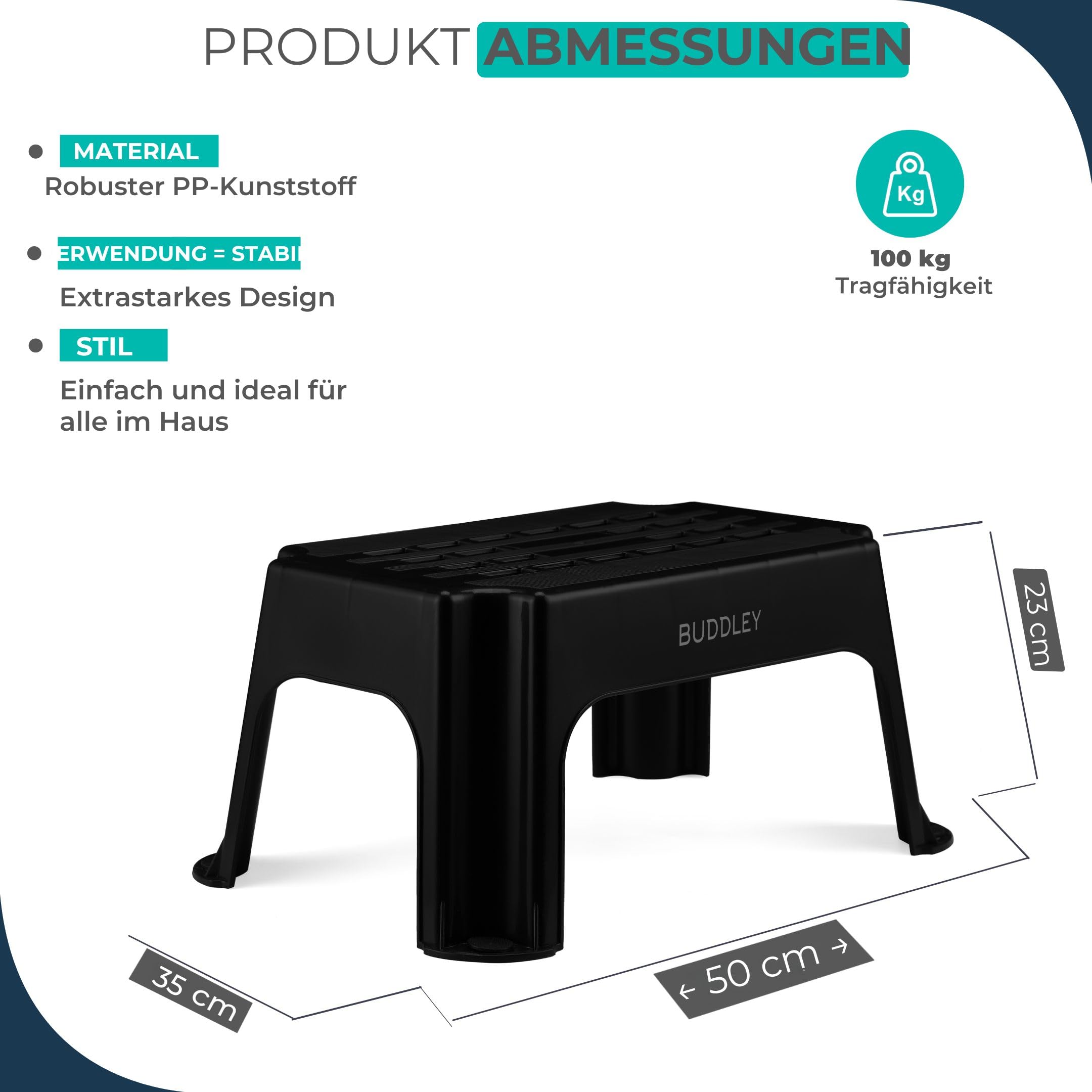 BUDDLEY Step Step (XL) – Taburete – Escalón para adultos – Niños – Escalón plegable – Baño – Camping – Caravana – Peso de 150 kg – Extra estable – Extra Grande