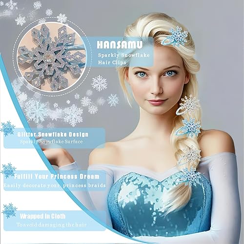 Miniatura 9 de 8 pinzas para el cabello de copo de nieve, accesorios para el cabello de Navidad para mujeres, pinzas para el cabello con lazo de Navidad,