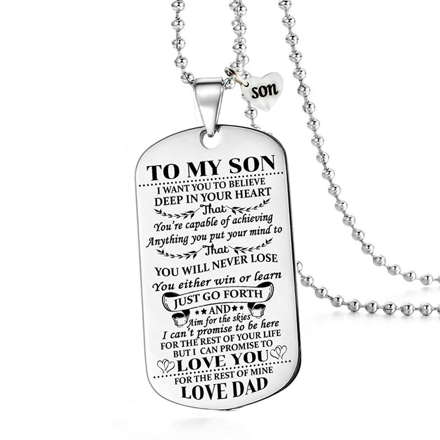 to My Son I Want You to Believe Love Dad Dog Tag Military Air Force Navy Necklace Ball Chain Gift for Best Son Birthday Graduation Stainless Steel