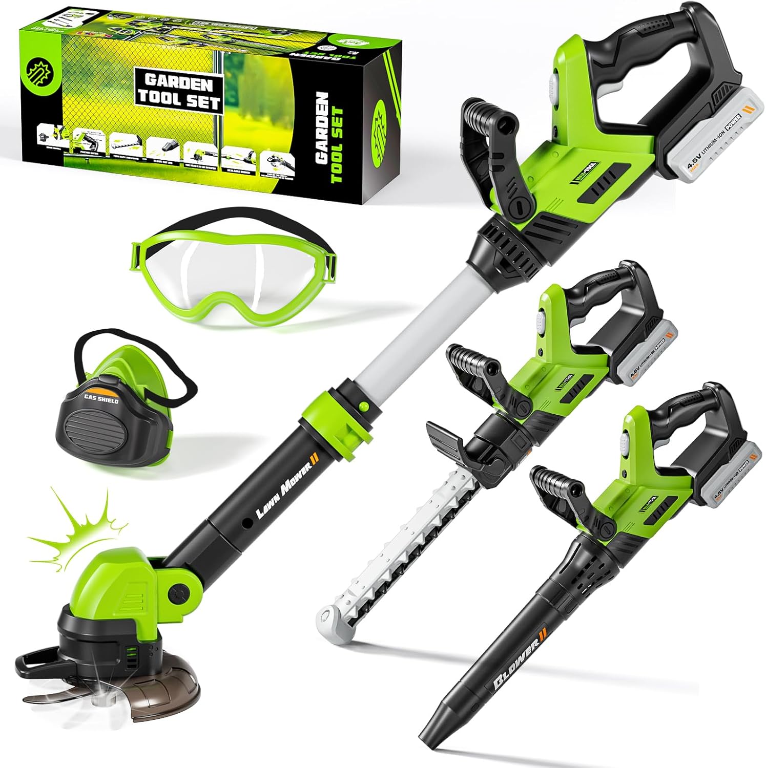 Kids Tool Set, 3-in-1 Toddler Power Garden Tools with Sounds and Lights, Toy Weed Wacker, Leaf Blower, Hedge Trimmer