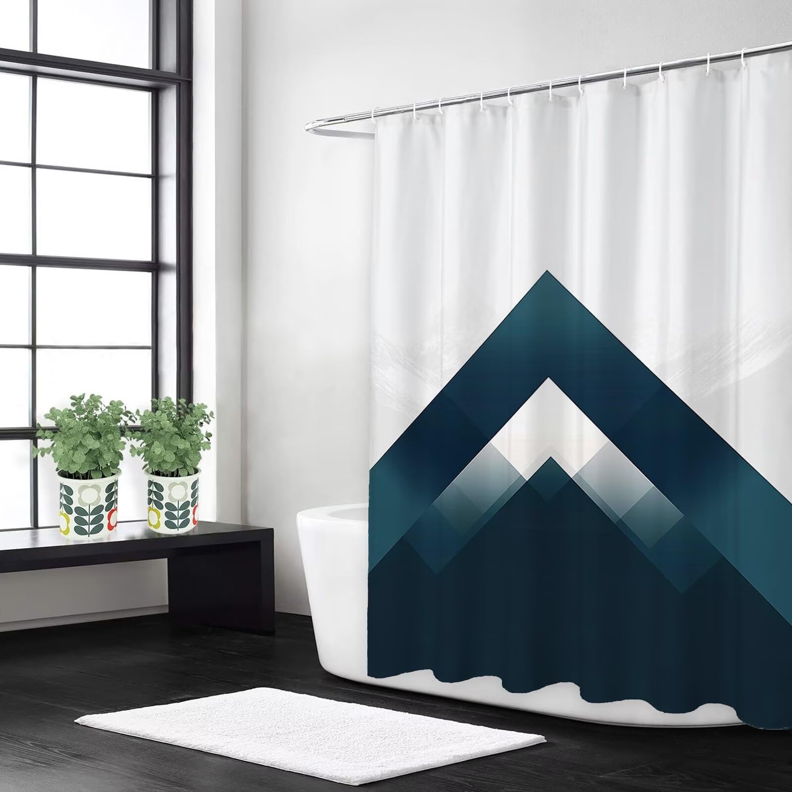 Rideau de douche 200x200 cm bleu pour une salle de bain moderne, étanche et lavable en machine