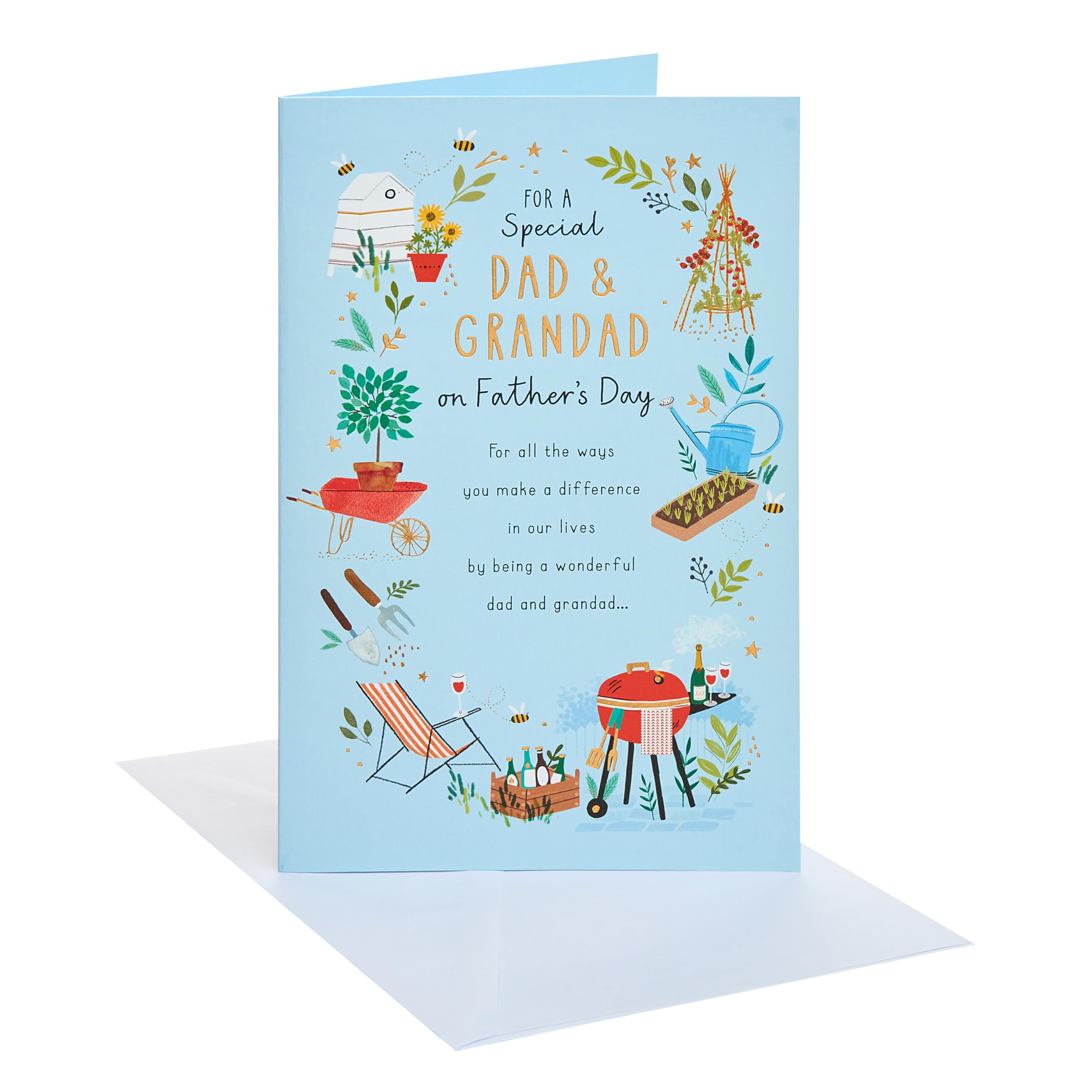 UK Greetings | Father's Day Card for Dad & Grandad | Card for Dad, Grandad, Husband | Him, Boys, Men | Garden Items Design | With Envelope | 14.9 x 22.9 cm